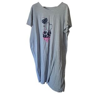 Dreams & Co Women's 1X/2X Gray Heart Print Short Sleeve Lounger Nightgown